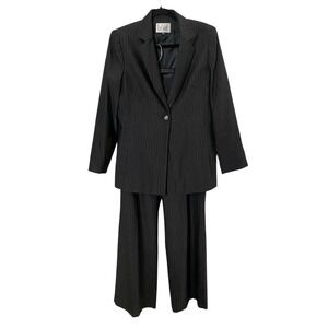 Le Suit Womens Black Pinstripe Pant Suit Size 12 Flat Front Pant 1 Button Blazer